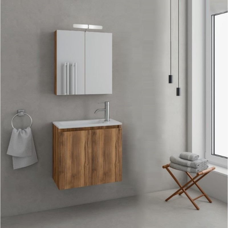 Έπιπλο μπάνιου (σετ) βάση, νιπτήρας και καθρέπτης - ντουλάπι Verona 55 Drop