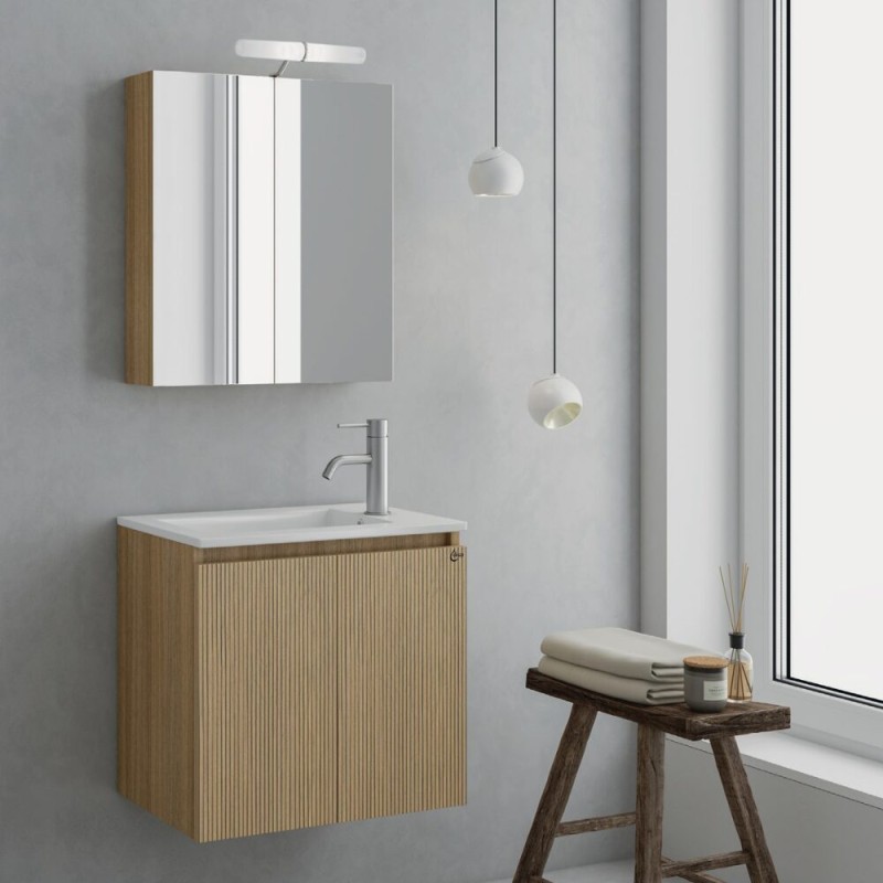 Έπιπλο μπάνιου (σετ) βάση, νιπτήρας και καθρέπτης - ντουλάπι Verona 55 Drop