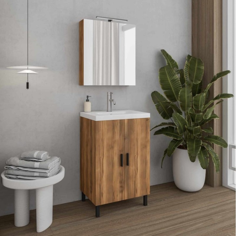 Έπιπλο μπάνιου (σετ) βάση, νιπτήρας και καθρέπτης - ντουλάπι Roma 50 Drop