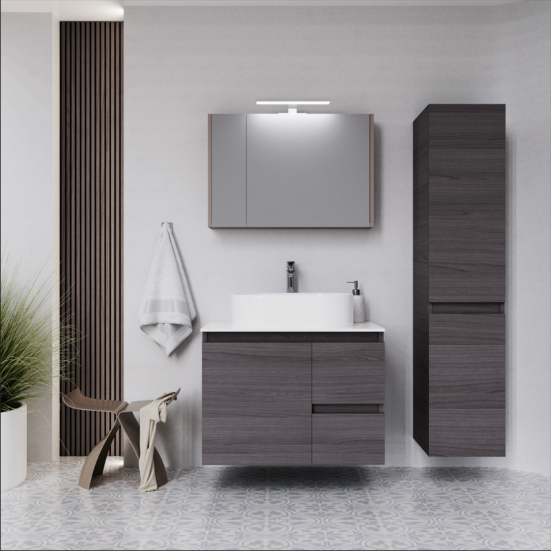 Έπιπλο μπάνιου βάση μελαμίνη και πάγκο solid surface Plasma 80 Faturini