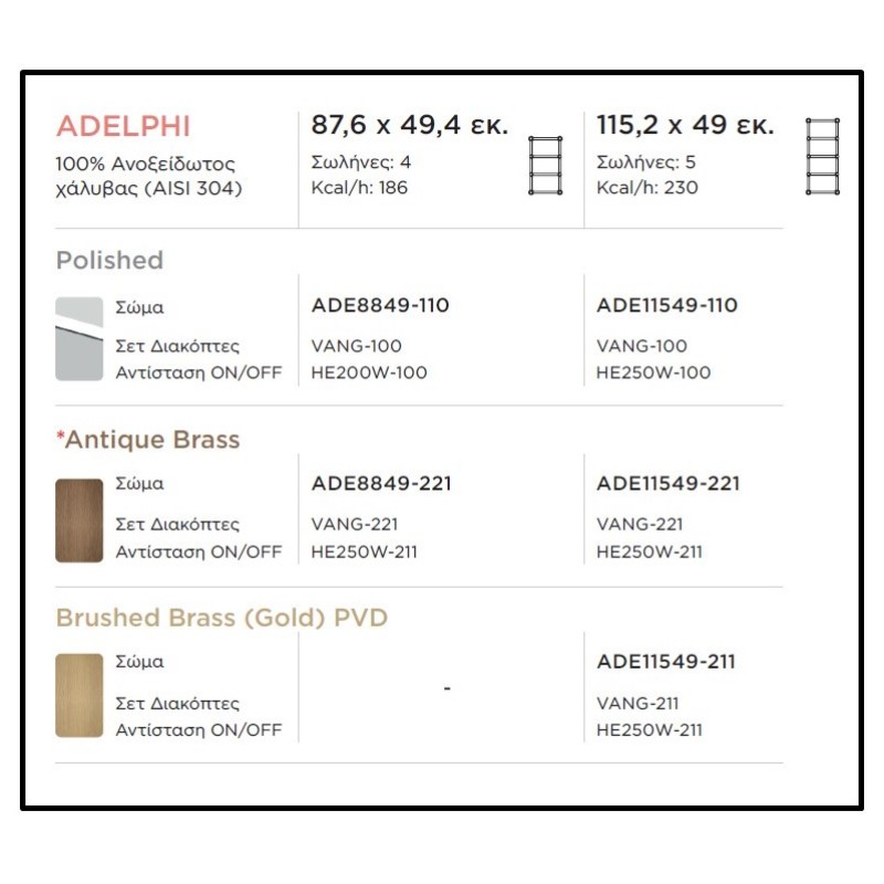 Θερμαινόμενη πετσετοκρεμάστρα μπάνιου 87,6x49,4cm ADE8849 Adelphi Thermo