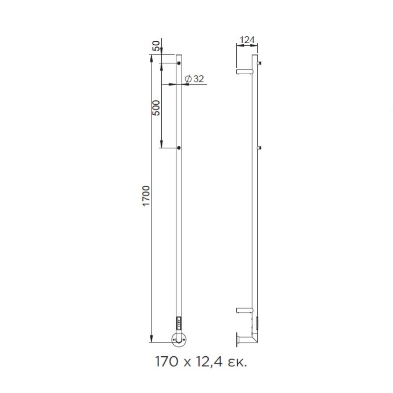 Θερμαινόμενη πετσετοκρεμάστρα μπάνιου 170x12,4cm STL170 Stilo Thermo