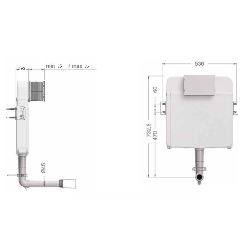Καζανάκι εντοιχιζόμενο μονότουβλο για λεκάνη Υ.Π. 2955 Slim Basic Wisa