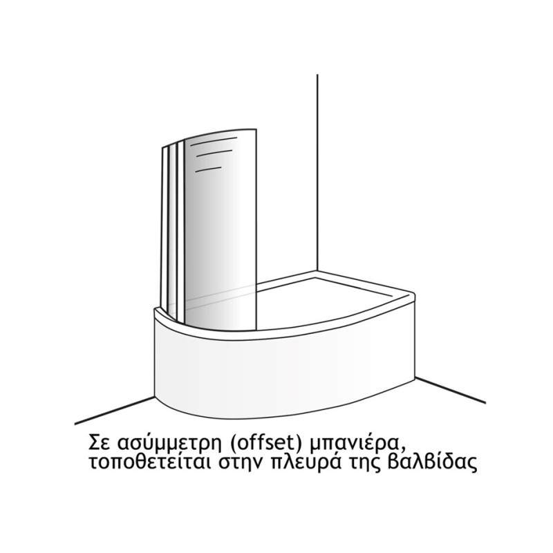 Κυρτό διαχωριστικό μπανιέρας δίπτυχο 120x140cm χρωμέ DGC1200T-100 Primus Plus Devon