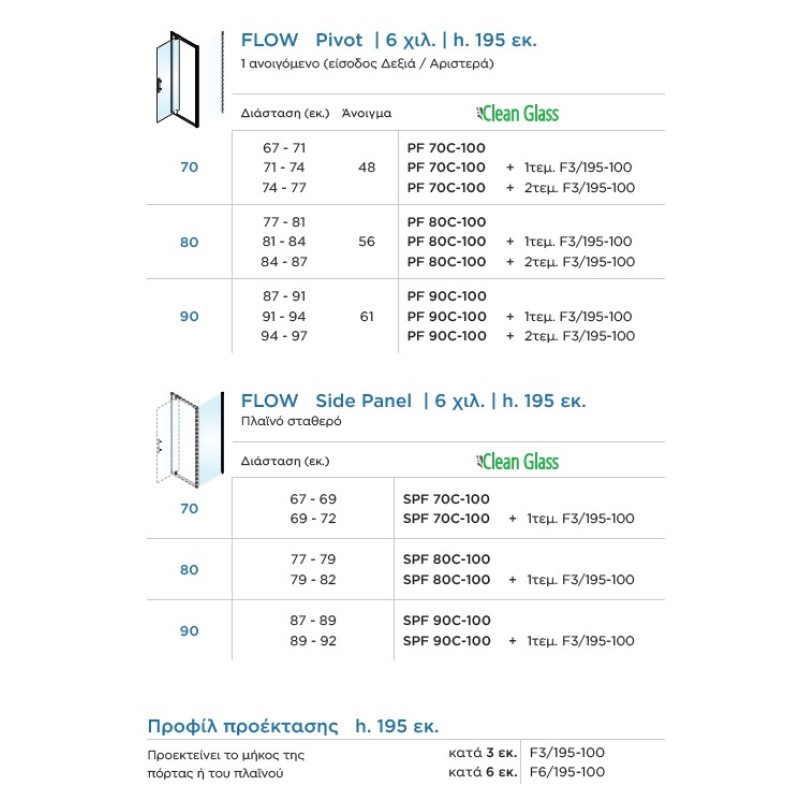 Καμπίνα ντουζιέρας h.195cm με 1 ανοιγόμενο φύλλο χρωμέ PF_C-100 Flow Pivot Devon Καμπίνα ντουζιέρας h.195cm με 1 ανοιγόμενο φύλλο χρωμέ PF_C-100 Flow Pivot Devon