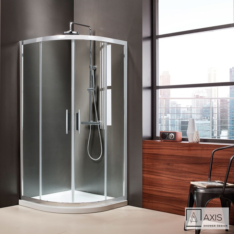 Καμπίνα ντουζιέρας h.185cm ημικυκλική με 2 σταθερά & 2 συρόμενα φύλλα χρωμέ QX_C-100 Quadrant Axis