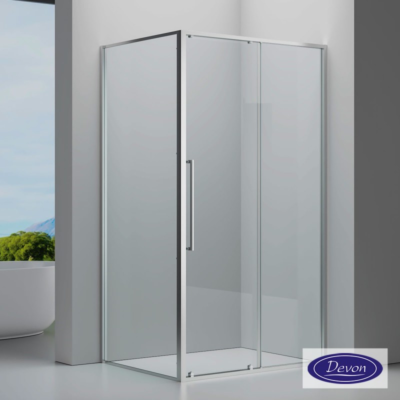 Καμπίνα ντουζιέρας h.200cm με 1 σταθερό & 1 συρόμενο φύλλο χρωμέ SLL_C-100 Elli Slider 1+1 Devon