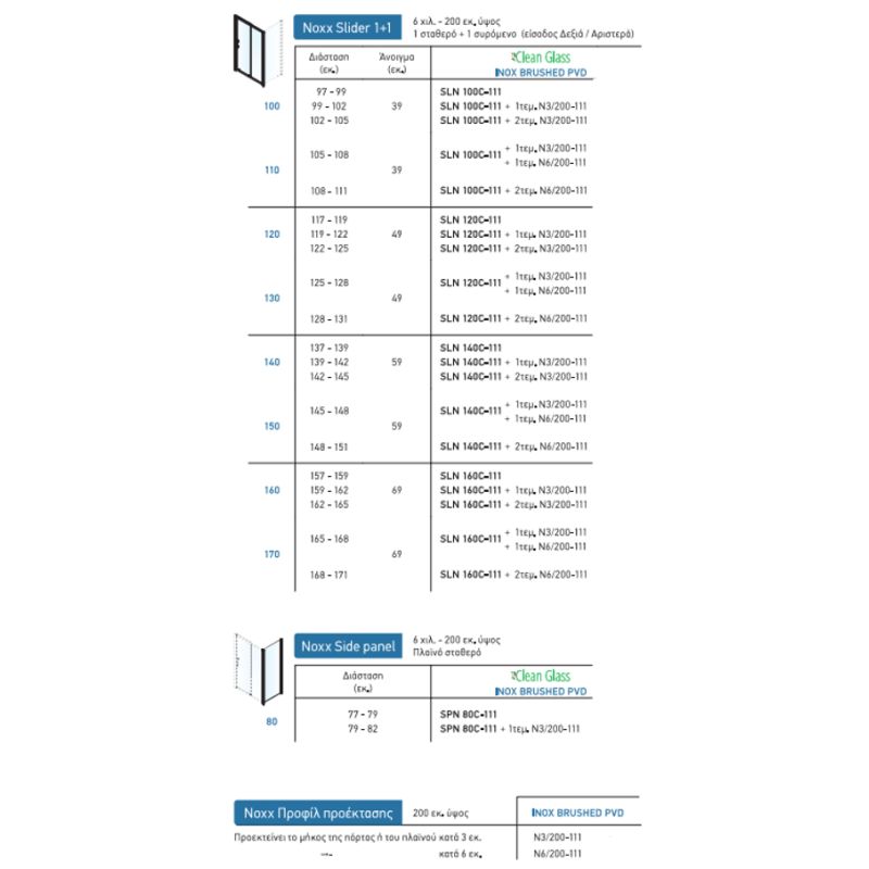 Καμπίνα ντουζιέρας h.200cm με 1 σταθερό & 1 συρόμενο φύλλο inox brushed PVD Noxx Slider 1+1 Devon