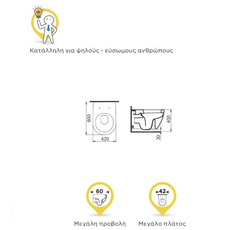 Λεκάνη κρεμαστή 60cm με κάλυμμα soft close 316700C-300 XL Bianco Ceramica