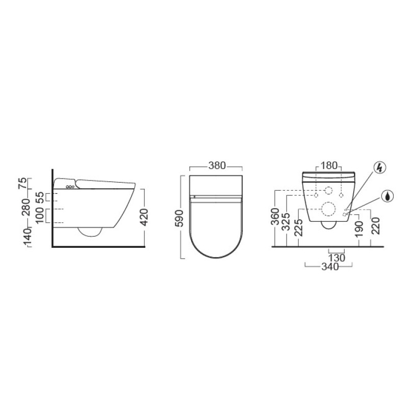 Λεκάνη κρεμαστή 59cm με σύστημα ηλεκτρονικού μπιντέ 7418K Pura WClean Swirl GSI