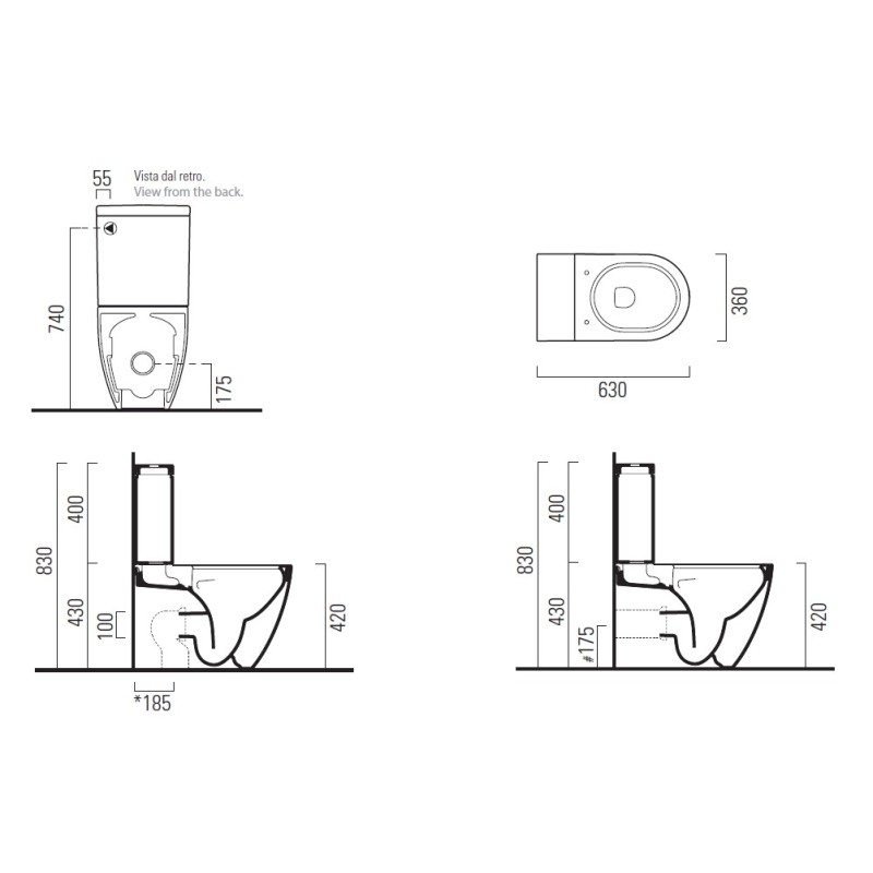 Λεκάνη επιδαπέδια Χ.Π. (back to wall) 63cm με κάλυμμα 880600 Pura Swirl GSI