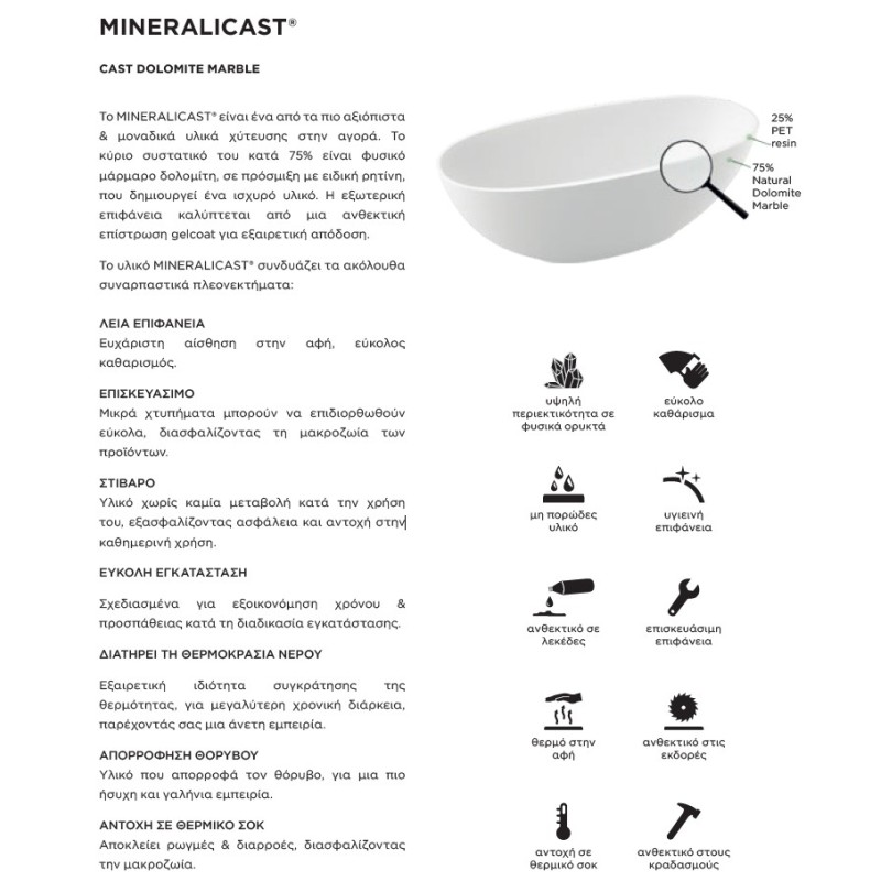 Μπανιέρα ελεύθερης τοποθέτησης mineralicast CLI17085-301 Cliff Schock Μπανιέρα ελεύθερης τοποθέτησης mineralicast CLI17085-301 Cliff Schock