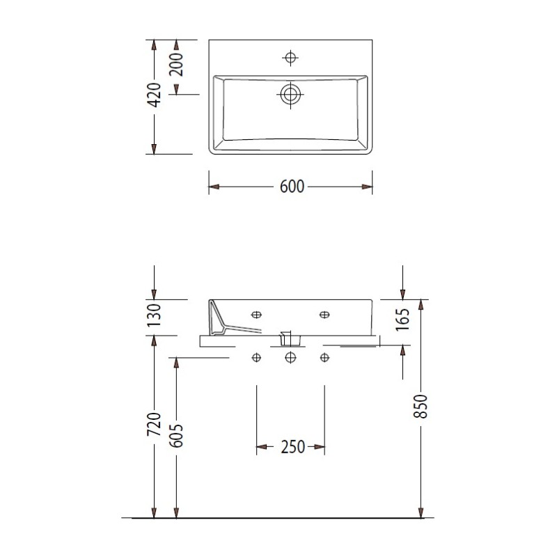 Νιπτήρας κρεμαστός ή επιτραπέζιος 60x42cm 2047-300 Tetra Serel