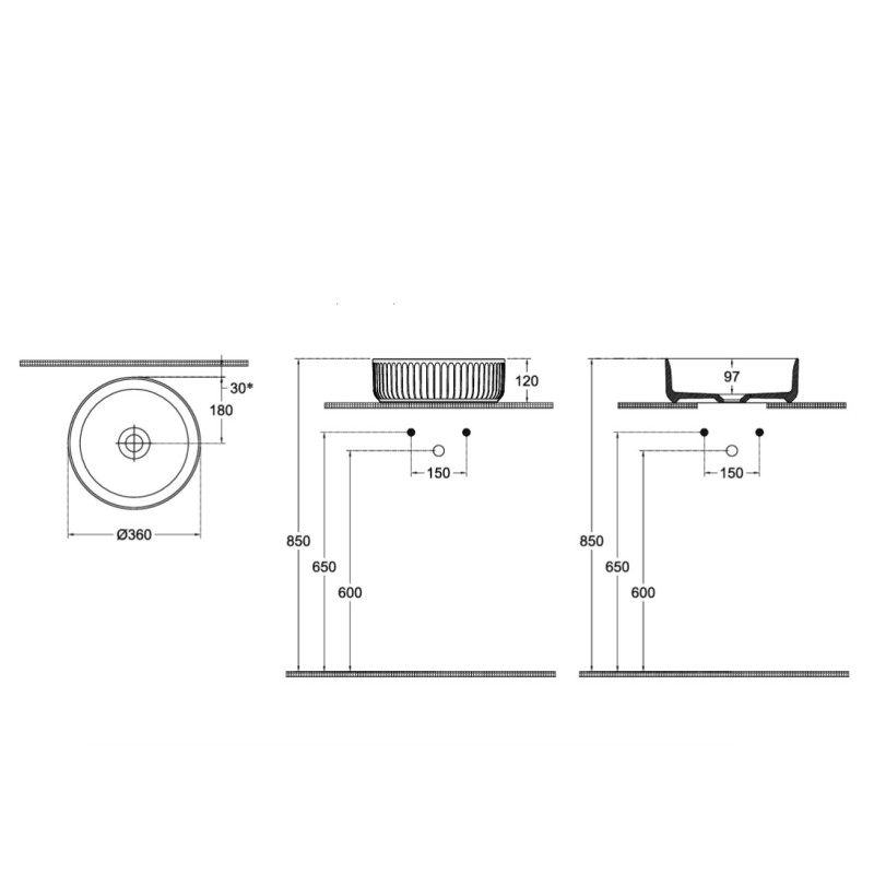 Νιπτήρας επιτραπέζιος Ø36cm 33136 Etna-S Bianco Ceramica