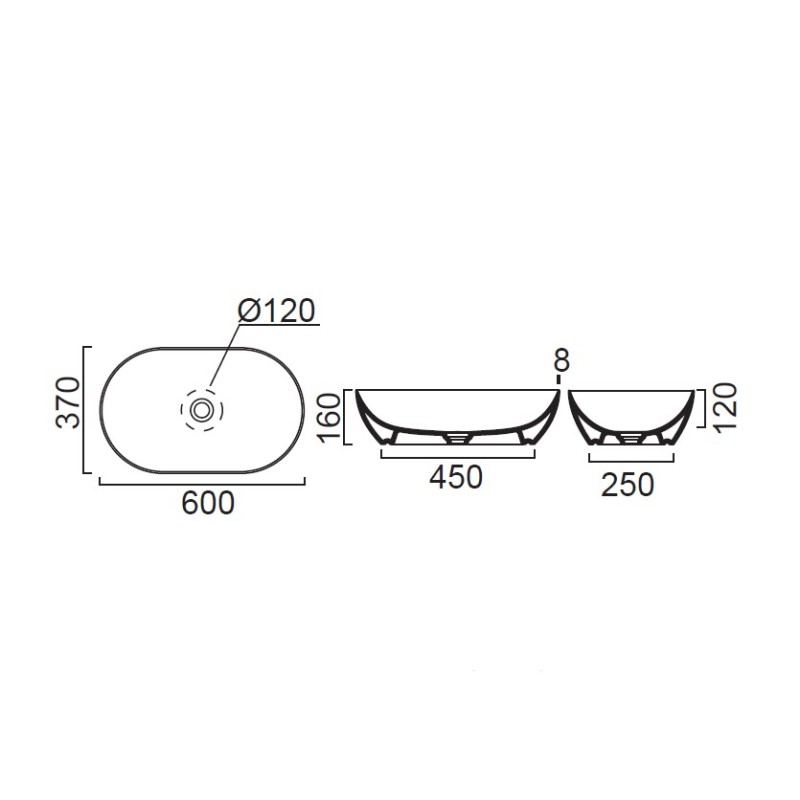 Νιπτήρας επιτραπέζιος 60x37cm 8834-300 Pura GSI