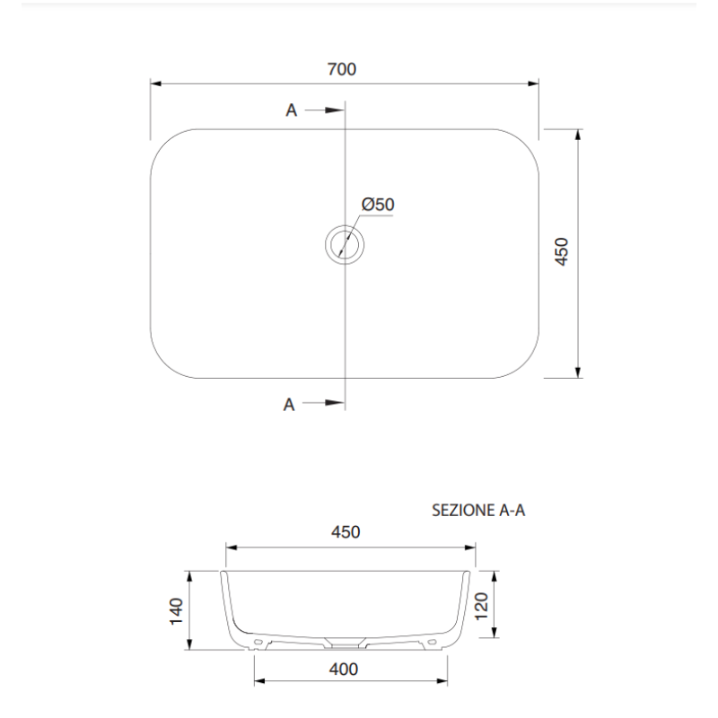 Νιπτήρας επιτραπέζιος 70x45cm 9007-300 Mizu 70 Scarabeo