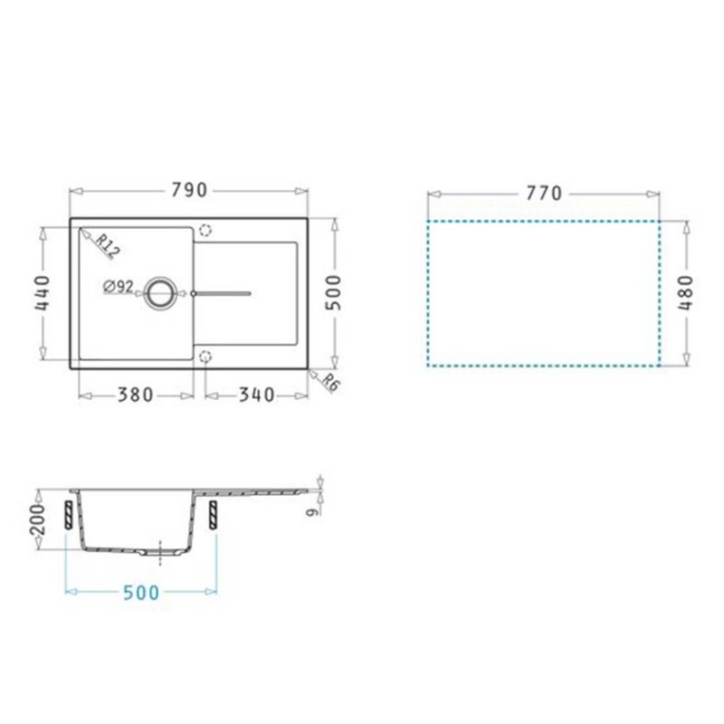 Νεροχύτης 79x50cm Pyragranite Ithaka 1B 1D Pyramis