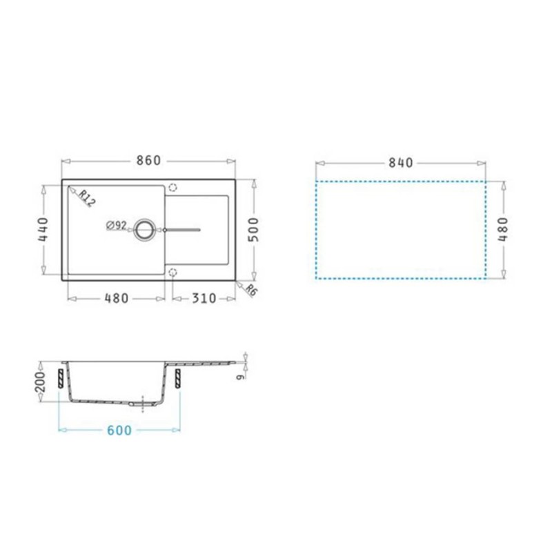 Νεροχύτης 86x50cm Pyragranite Ithaka Plus 1B 1D Pyramis