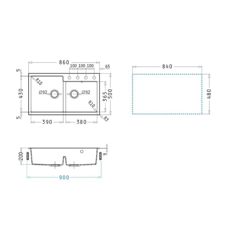 Νεροχύτης 86x50cm Pyragranite Ithaka 1 3/4B Pyramis