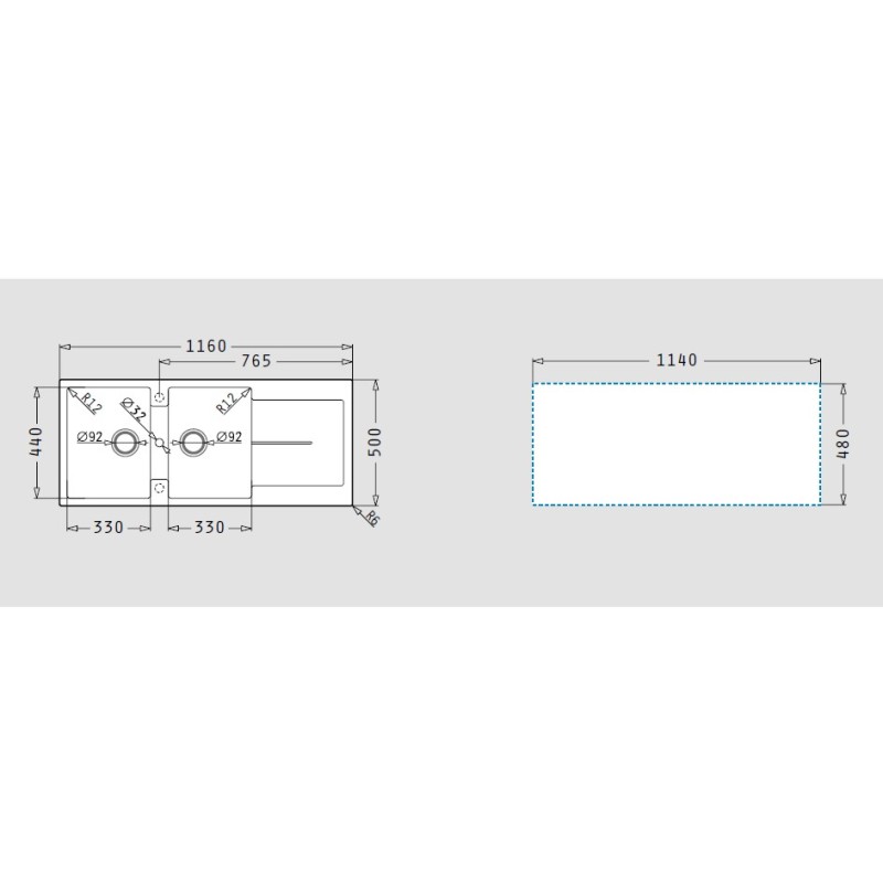 Νεροχύτης 116x50cm Pyragranite Ithaka 2B 1D Pyramis