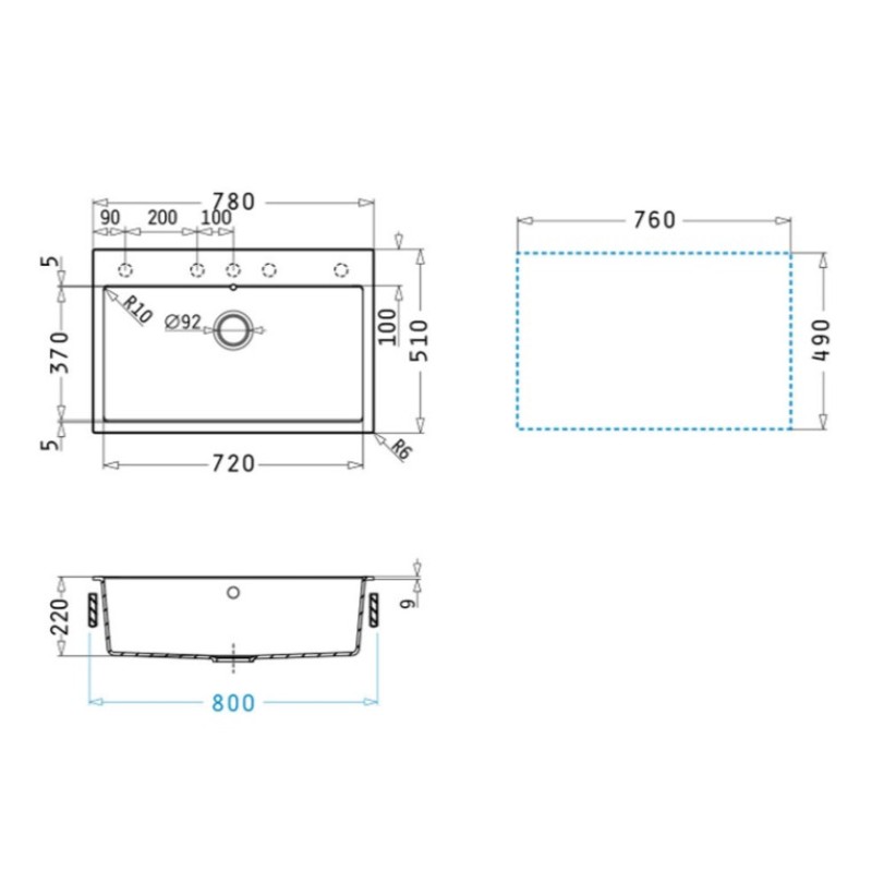Νεροχύτης 78x51cm Pyragranite Ithaka 1B Pyramis