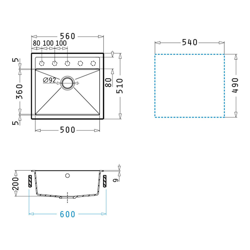 Νεροχύτης 56x51cm Pyragranite Ithaka 1B Pyramis