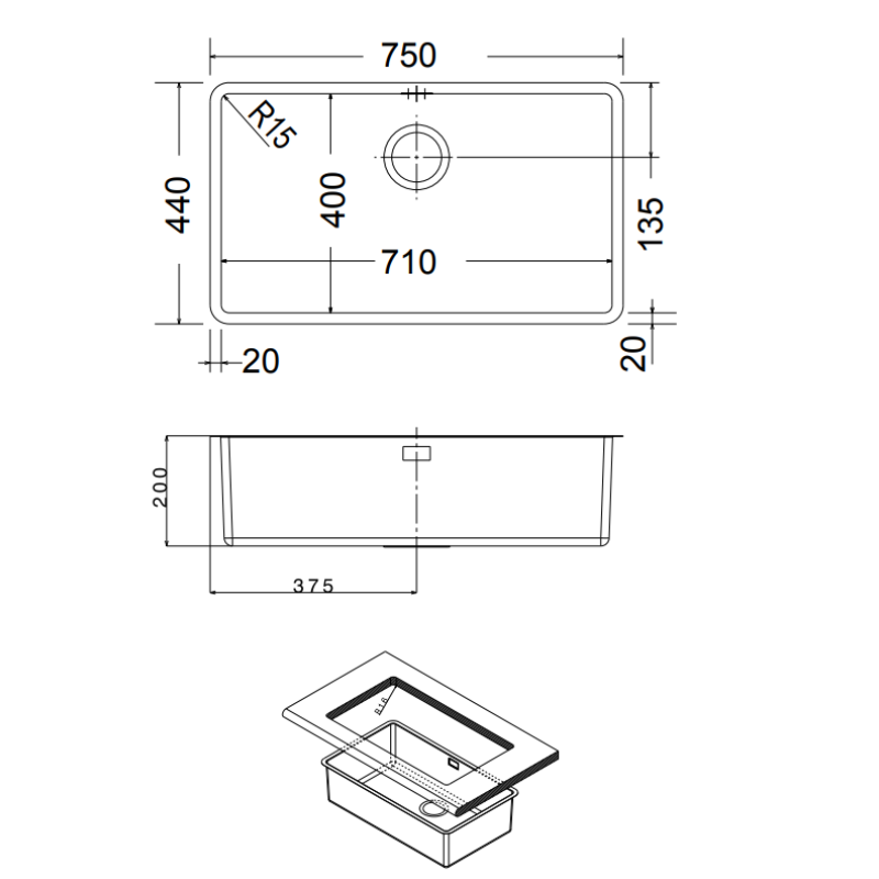 Νεροχύτης 75x44cm Metamorfosis MEM75 Apell