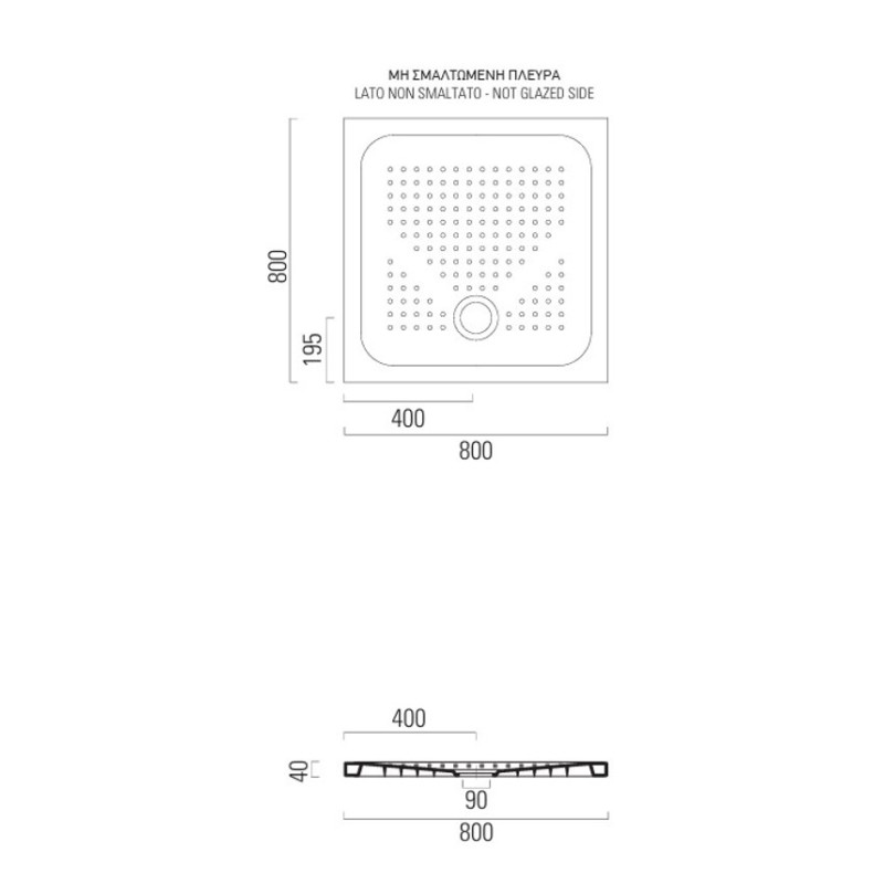 Ντουζιέρα τετράγωνη 80x80cm από πορσελάνη 470808-300 Slim GSI