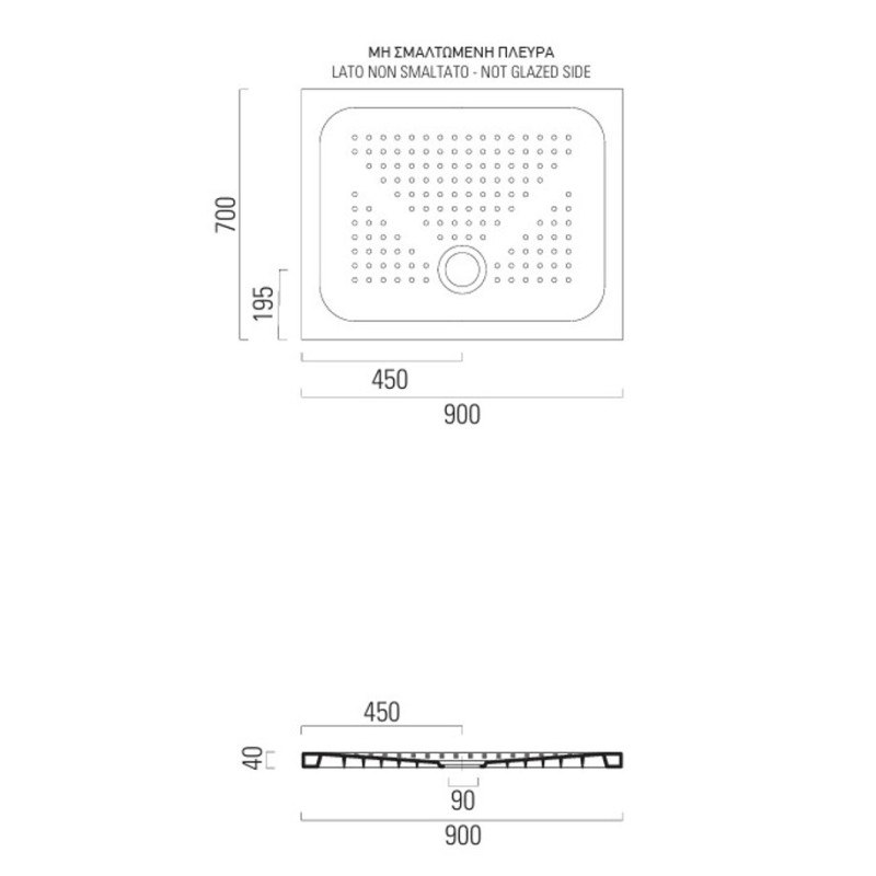Ντουζιέρα παραλληλόγραμμη 90x70cm από πορσελάνη 470907-300 Slim GSI