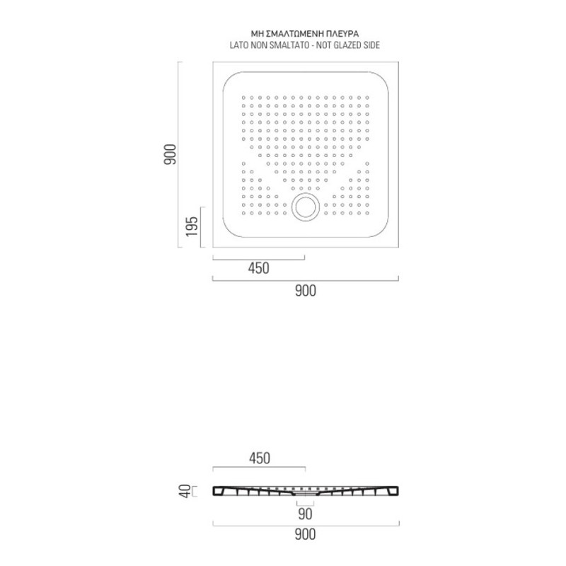 Ντουζιέρα τετράγωνη 90x90cm από πορσελάνη 470909-300 Slim GSI