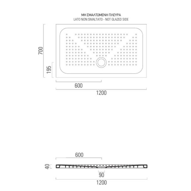 Ντουζιέρα παραλληλόγραμμη 120x70cm από πορσελάνη 471207-300 Slim GSI