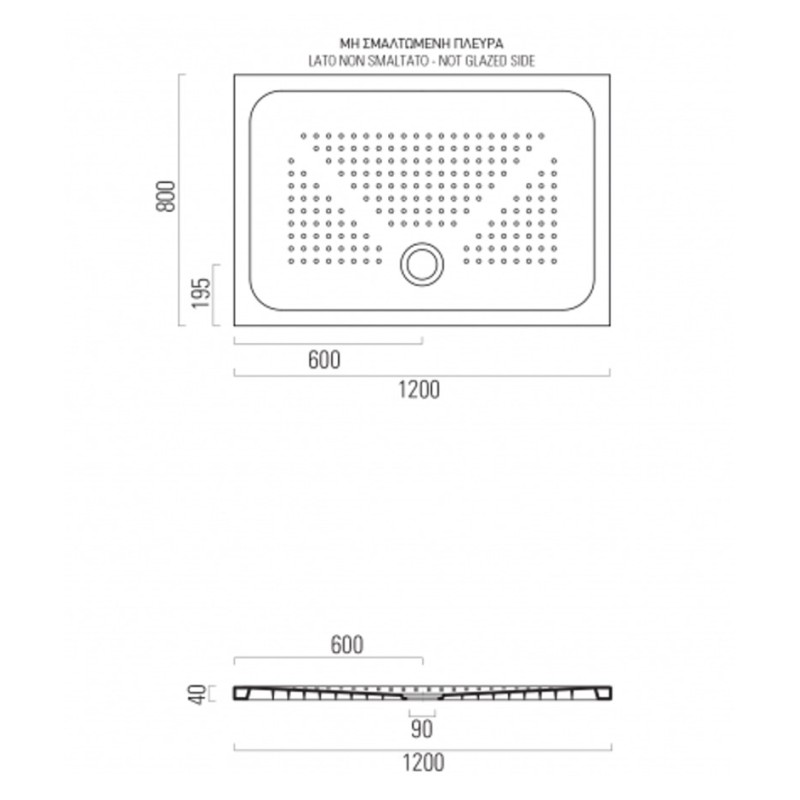 Ντουζιέρα παραλληλόγραμμη 120x80cm από πορσελάνη 471208-300 Slim GSI