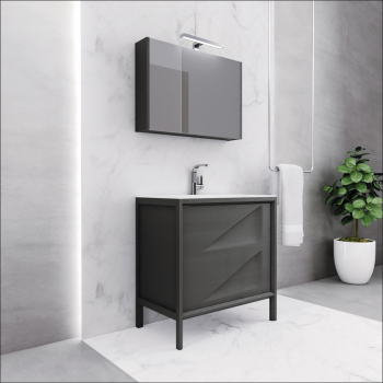 Έπιπλο μπάνιου βάση λάκα με νιπτήρα solid surface Bramante 80 Plus Faturini