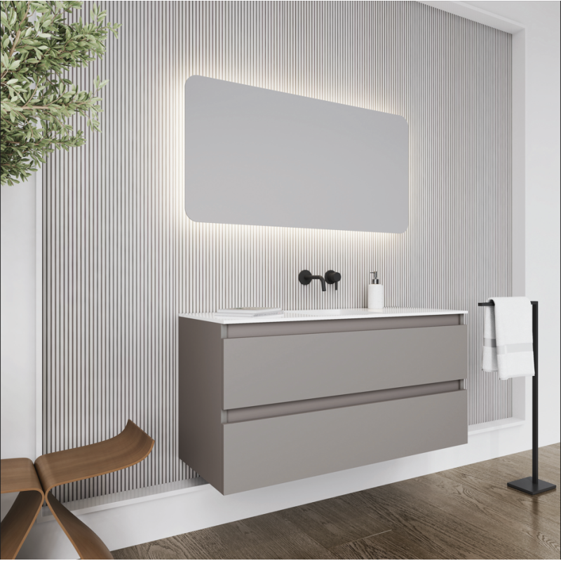 Έπιπλο μπάνιου βάση λάκα και νιπτήρα solid surface Square 120 Faturini